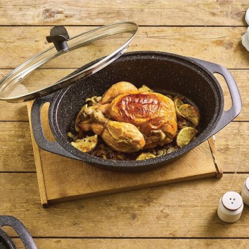 Pradel Excellence Set 3 Pezzi Pentola Ovale Effetto Pietra – 7,3 L, Adatto A Induzione, Con Teglia E Coperchio In Vetro, 2 Presine Incluse